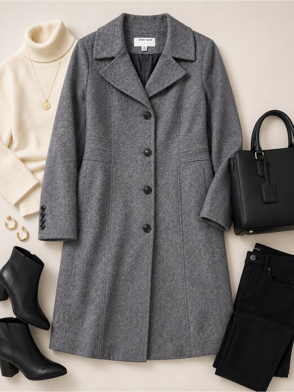 Anne Klein Light Gray Cashmere Blend Walking Coat NWT Size 16